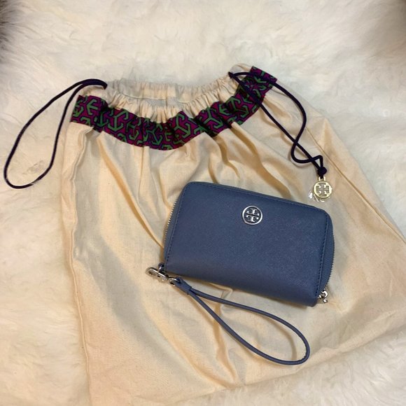 Tory Burch Handbags - Tory Burch Wallet Wristlet Steel Blue Leather